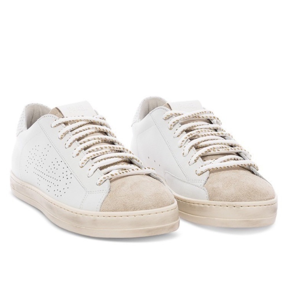 P448 John Low Top Sneakers Womens 10 US 40 EU White Beige Leather Made in Italy